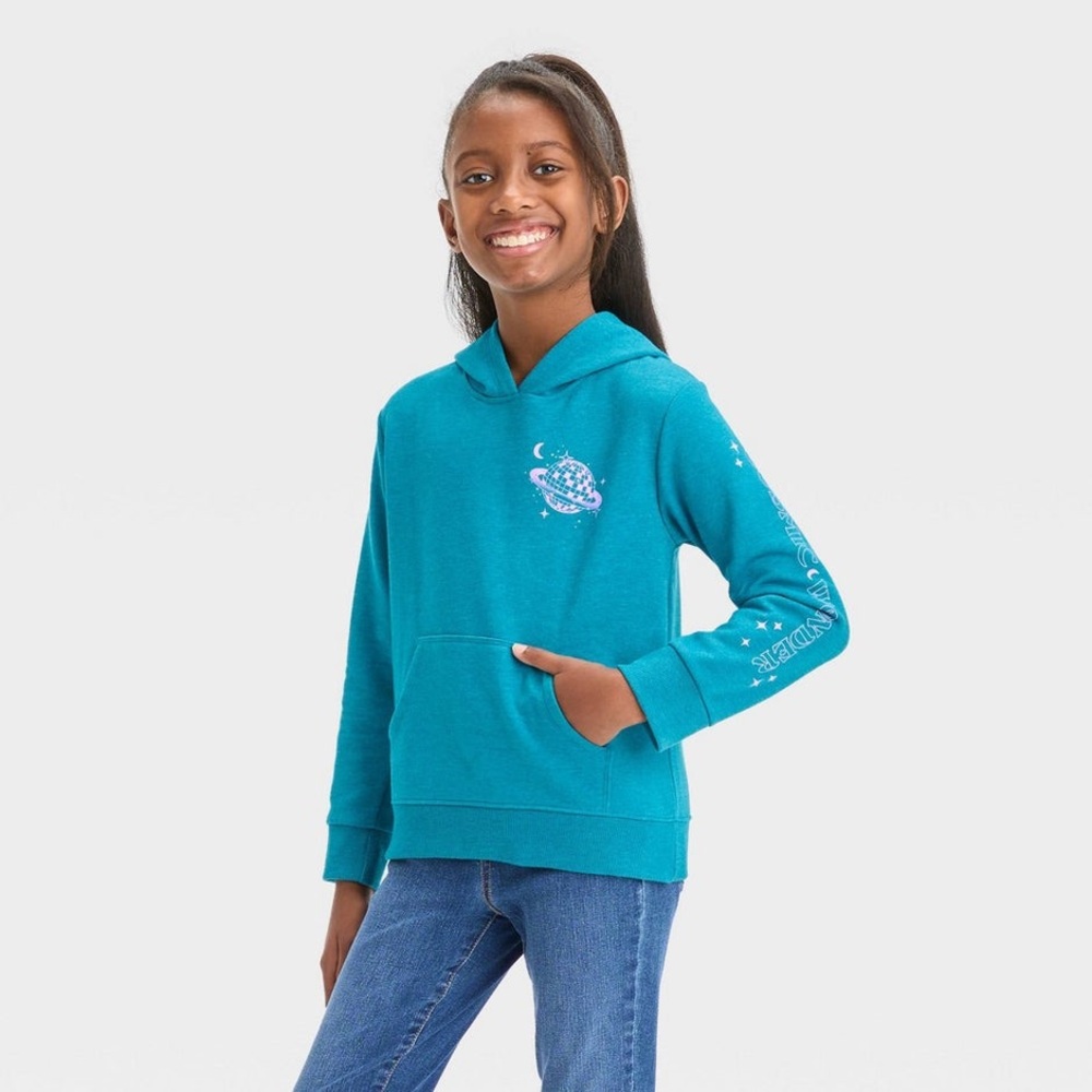 Cat & Jack Girls' Fleece Pullover Hoodie - Celestial Space Blue NWOT